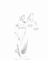 White Lady Justice Statue Personification of the Judicial System Traditional Protection and Balance Moral Force for Good and Lawfare White Background 3d illustration render digital rendering