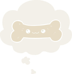 cartoon bone with thought bubble in retro style