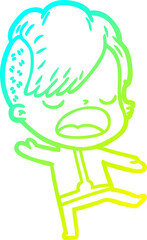cold gradient line drawing of a cartoon cool hipster girl in space suit