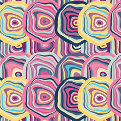 Pastel Spiral Psychedelic Design. Pink blue yellow groovy illusion background