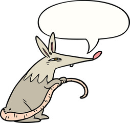 cartoon sneaky rat with speech bubble