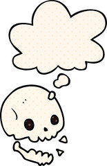 Fototapeta premium cartoon spooky skull with thought bubble in comic book style