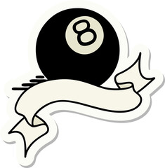 tattoo style sticker with banner of 8 ball