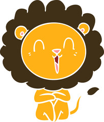 laughing lion flat color style cartoon