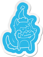 quirky cartoon  sticker of a annoyed fox wearing santa hat