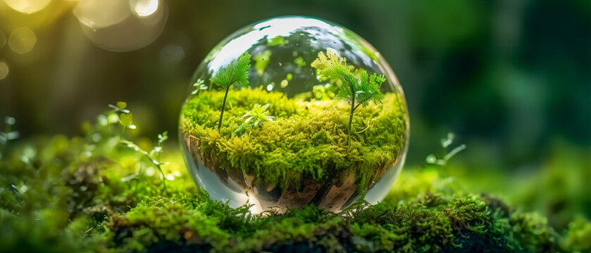 Glaskugel als Symbol der Erde und der Natur.. Generiert mit KI.