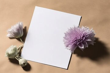 White empty invitation mockup, card for congratulation with flowers, Generative AI