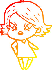 warm gradient line drawing of a cartoon stressed woman
