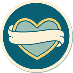 sticker of tattoo in traditional style of a heart and banner