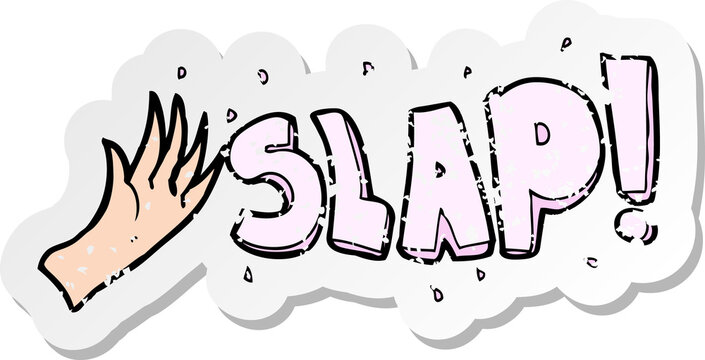 retro distressed sticker of a cartoon slap