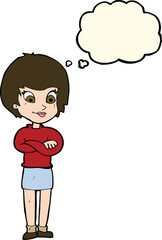 cartoon proud woman with thought bubble
