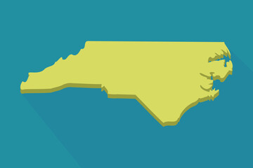 Obraz premium Yellow map of North Carolina with a relief effect isolated on a blue background with shadow (flat design) 