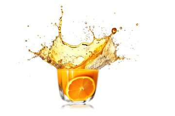 stock photo of a cup orange juice splash flying Food Photography