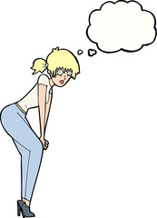 cartoon woman posing with thought bubble