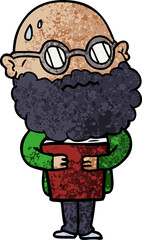 cartoon worried man with beard and spectacles