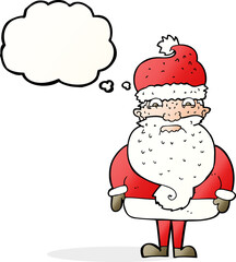 cartoon grumpy santa claus with thought bubble