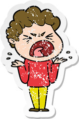 distressed sticker of a cartoon furious man