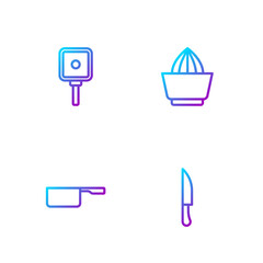 Set line Knife, Saucepan, Frying and Citrus fruit juicer. Gradient color icons. Vector