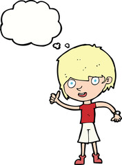 cartoon boy with positive attitude with thought bubble