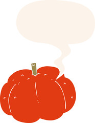 cartoon pumpkin with speech bubble in retro style