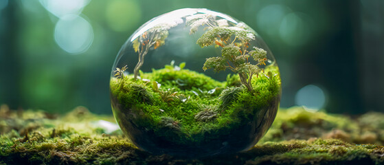 Obraz na płótnie Canvas Glaskugel als Symbol der Erde und der Natur.. Generiert mit KI.