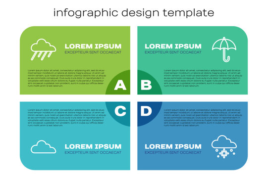 Set Line Cloud, With Rain, Snow And Umbrella. Business Infographic Template. Vector