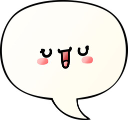 happy cartoon face with speech bubble in smooth gradient style