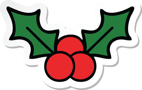 sticker of a cute cartoon christmas holly