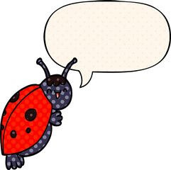 cute cartoon ladybug with speech bubble in comic book style