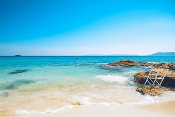 Beautiful sunny view of seascape with tropical palm tree