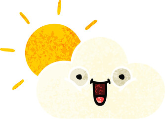 retro illustration style cartoon of a sunshine and cloud