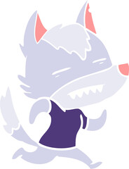 flat color style cartoon wolf showing teeth