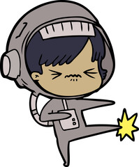 angry cartoon space girl stubbing toe