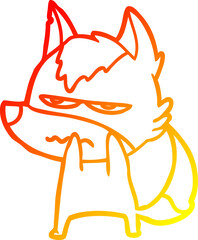Obraz premium warm gradient line drawing of a cartoon annoyed wolf