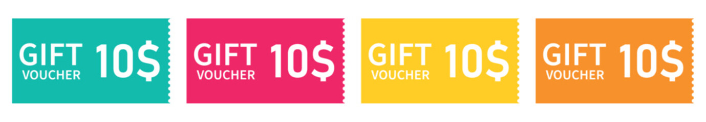 set colorful gift voucher 10$, special discount, special offer 5%