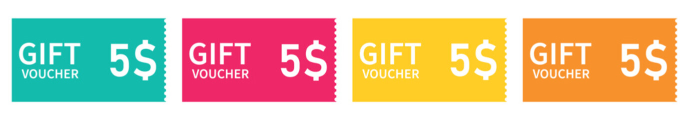 set colorful gift voucher 5$, special discount, special offer 5%
