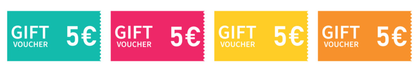 set colorful gift voucher 5€, special discount, special offer 85%