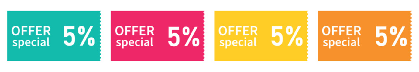 set colorful voucher, special discount, special offer 5%