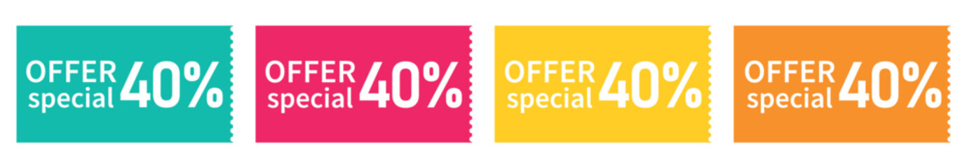 set colorful voucher, special discount, special offer 40%