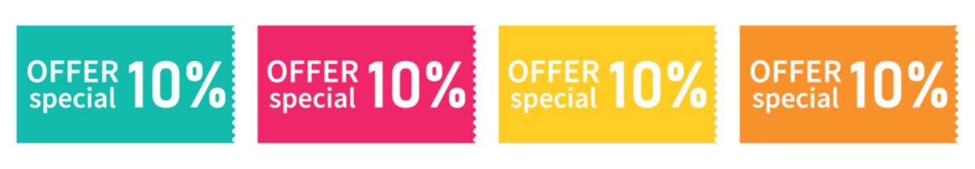 set colorful voucher, special discount, special offer 10%
