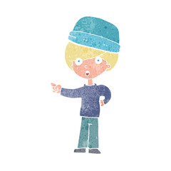 cartoon pointing man wearing hat