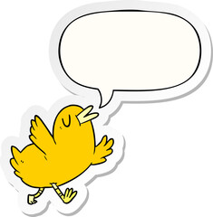 cartoon happy bird with speech bubble sticker