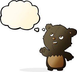 cartoon happy little teddy black bear with thought bubble