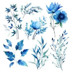 Fototapete Aquarell Natur Set Set of vibrant blue floral watecolor. flowers and leaves. Floral poster, invitation floral. Vector arrangements for greeting card or invitation design