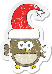 retro distressed sticker of a cartoon little christmas owl
