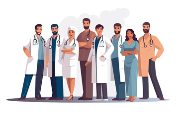 Medical staff people group. Team of doctor and nurse in hospital. Healthcare and medicine concept.Cartoon flat vector collection isolated on white background. Ai generative
