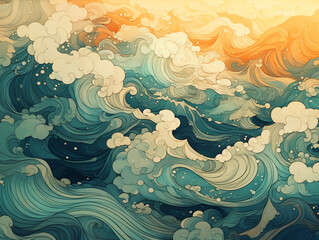 Fototapeta na wymiar AI generated illustration of wave pattern with ocean sea