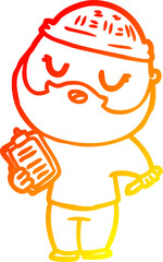 warm gradient line drawing of a cartoon man with beard