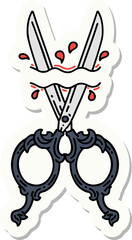 sticker of tattoo in traditional style of barber scissors