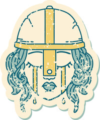 grunge sticker of a crying human fighter